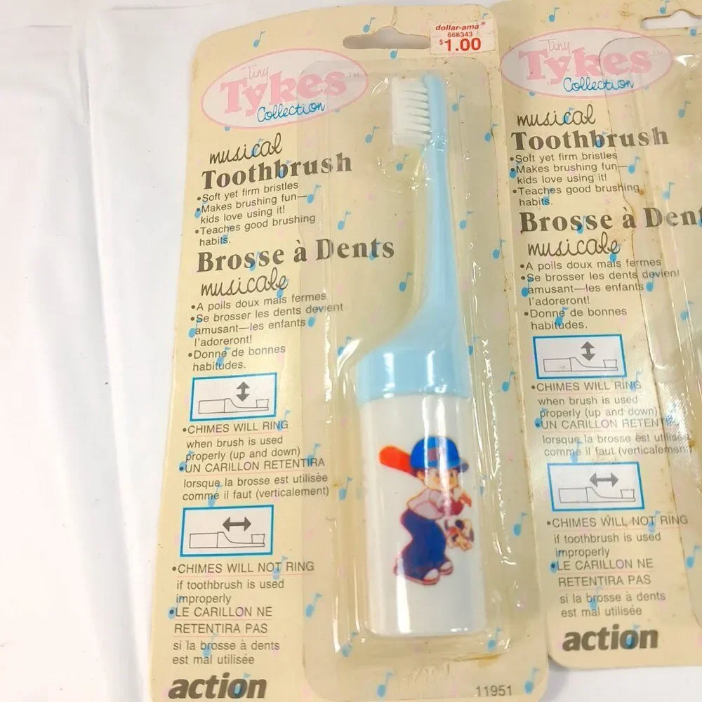 Vintage Tiny Tykes Musical Toothbrush SET 2 Kids Toddler‎ Chimes Baseball Boy